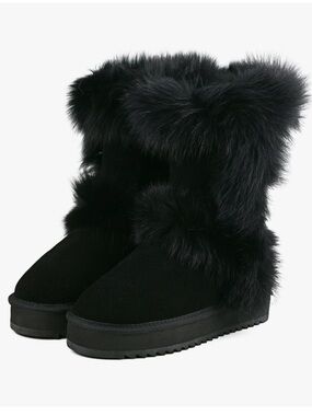 Suede Leather Waterproof Faux Fur Mid-Calf Women's Winter Boot